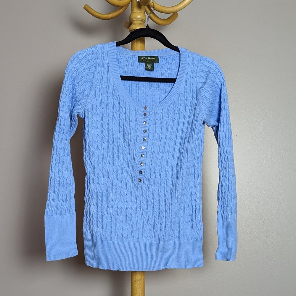 Eddie Bauer light blue scoop neck cable knit sweater
